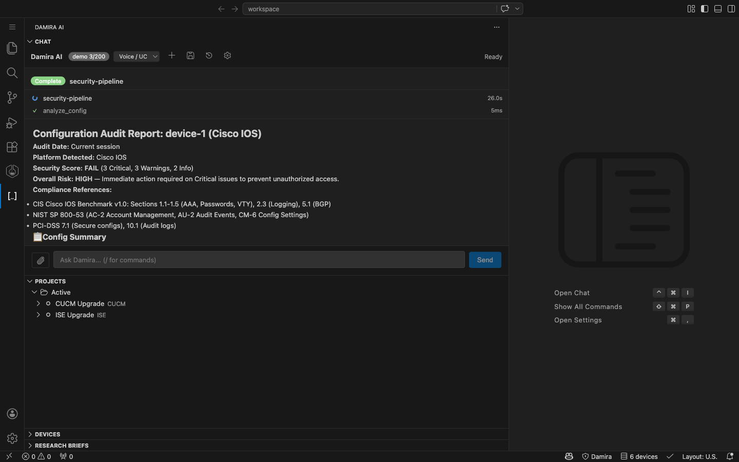 Projects sidebar — multiple active projects with status
