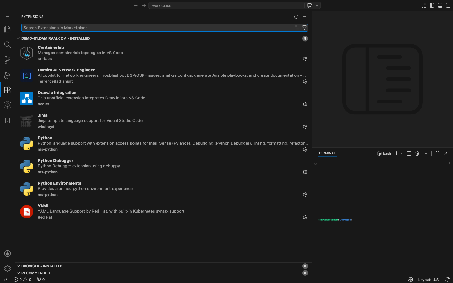 Damira AI in the VS Code extensions panel