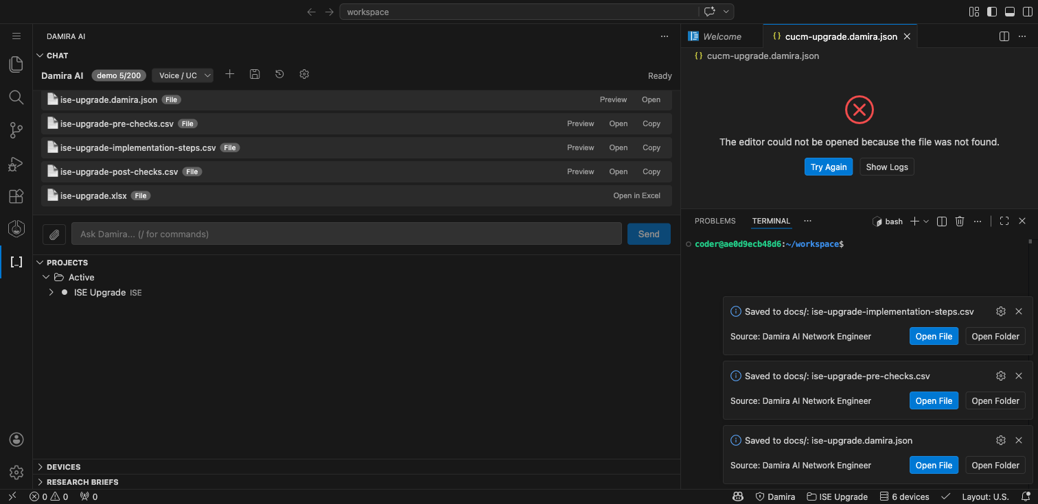 Deliverables section — each file with Preview, Open, and Copy buttons